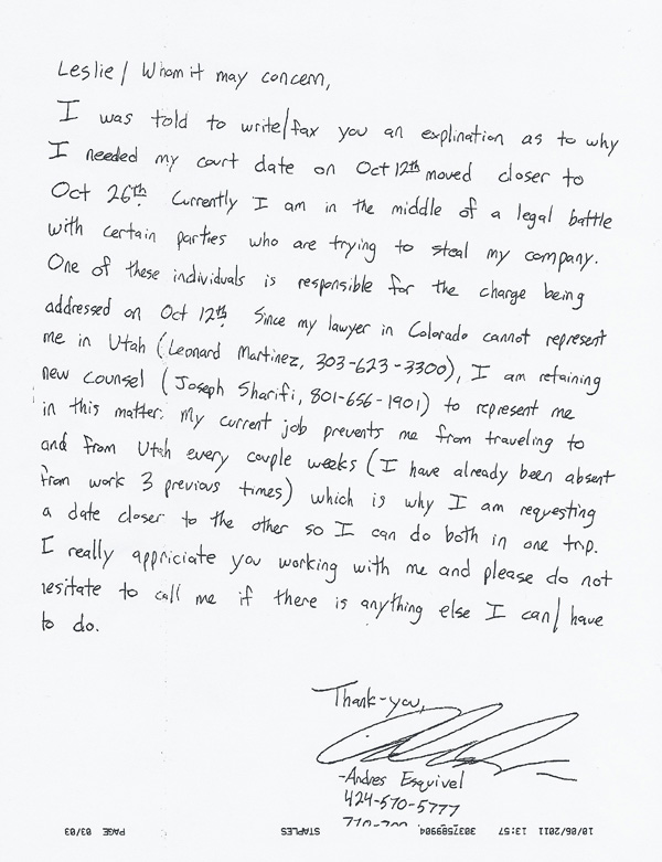 Andy Esquivel s Letters To The Court Xtagged SCAM and Con artist Andy Esquivel s Letters To The Court Xtagged SCAM and Con artist